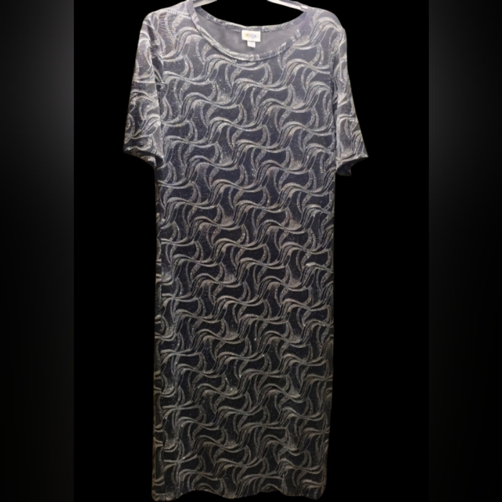 LuLaRoe XL Black & Silver Midi Dress Y2K Semi-Formal Casual Show Off Your Curves